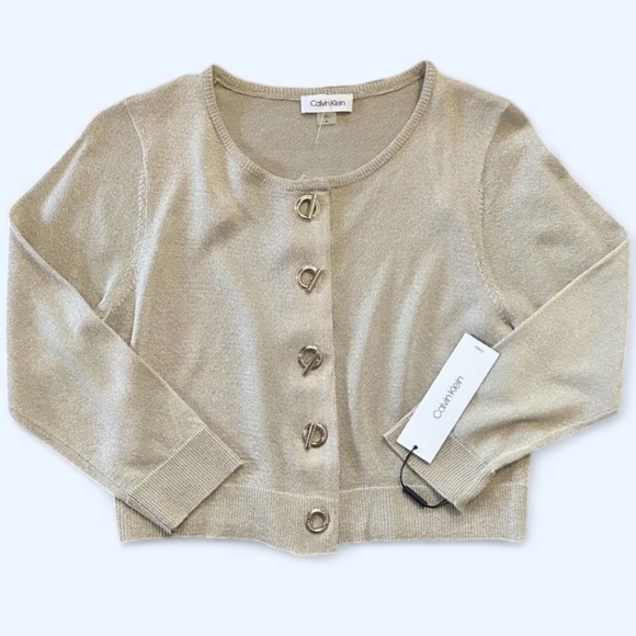 Calvin Klein Sweaters - NWT Calvin Klein Gold and Beige Metallic M Cardigan